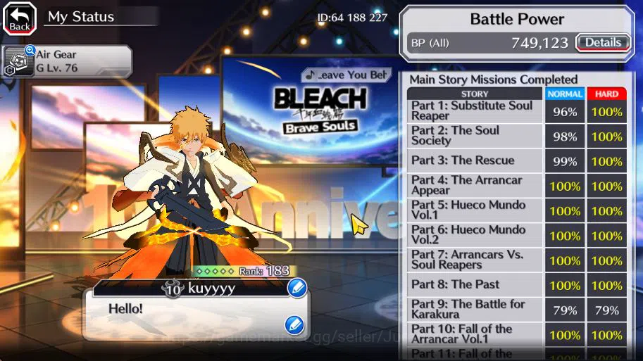 Bleach: Brave Souls Accounts GBL|50K Orbs+SenkaimonQuest|Ichigo 10th Anniv,Sant image 3