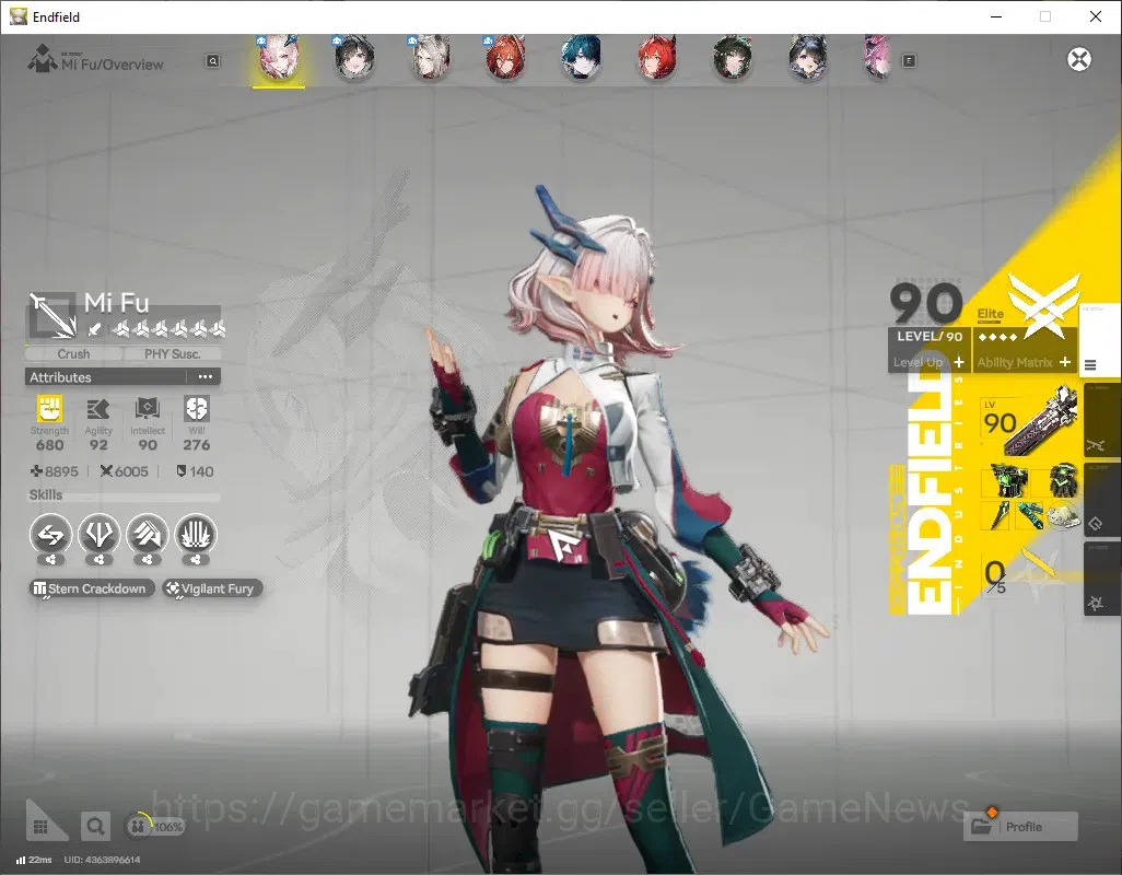Arknights: Endfield Accounts ASIA|Lv60|13SSR(8 Limit)+19(*6Wep)[MiFu,Fangyi,Tan image 3