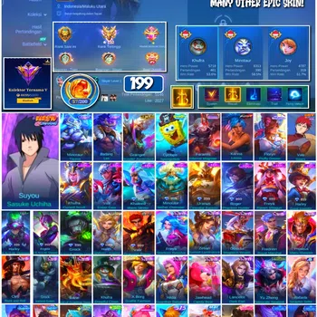 Mobile Legends: Bang Bang Accounts 🔥 #4111 🔥 💎 199 Skins 👑 Naruto Shippuden Suyou Sasuke Uchiha ⚔️ Renowned Collector V