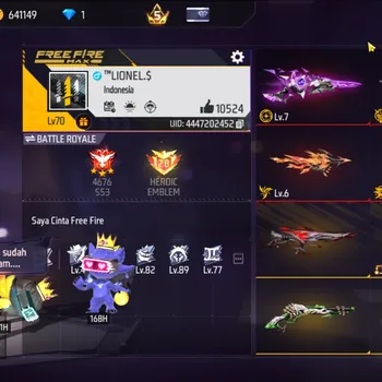 Free Fire Accounts Indonesia | 4 EVO Gun: M1887, Famas,AUG,P90|M1887:Sterling Conqueror,Hand OF Hope,Mata Elang,Etc| Check