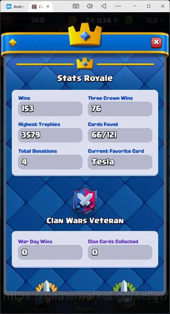 Clash Royale Accounts Mobile |Trophy 3550|4 EVO Cards|1 Hero Card|168 Ge image 2