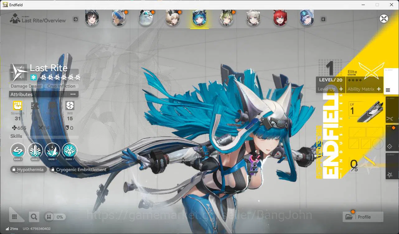 Arknights: Endfield Accounts ASIA | MID GAME | 4limit+4sign | Laevatain P1 +Sign | Yvonne + Sign | Gilberta +Sign| tangtang 9