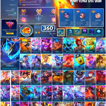 Mobile Legends: Bang Bang Accounts #4619 360 Skins | Gusion Cosmic Gleam (LEGEND) | Guinevere Athena Asamiya (KOF) | Karina