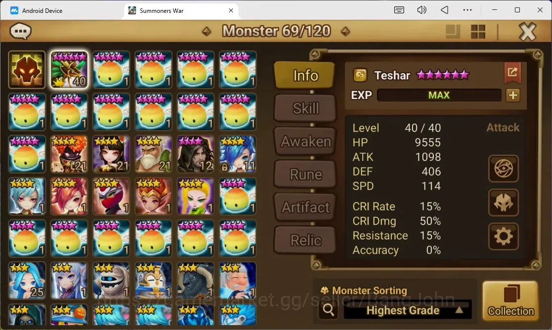 Summoners War: Sky Arena Accounts GLOBAL | NB 5 TESHAR,Starter Gacha 115 12Y+160 11Y image 2