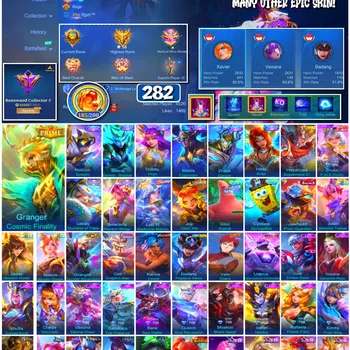 Mobile Legends: Bang Bang Accounts #3960 282 Skins Prime Granger SpongeBob & Petrik KoF Karina Gara Many Limited Many Zodiac