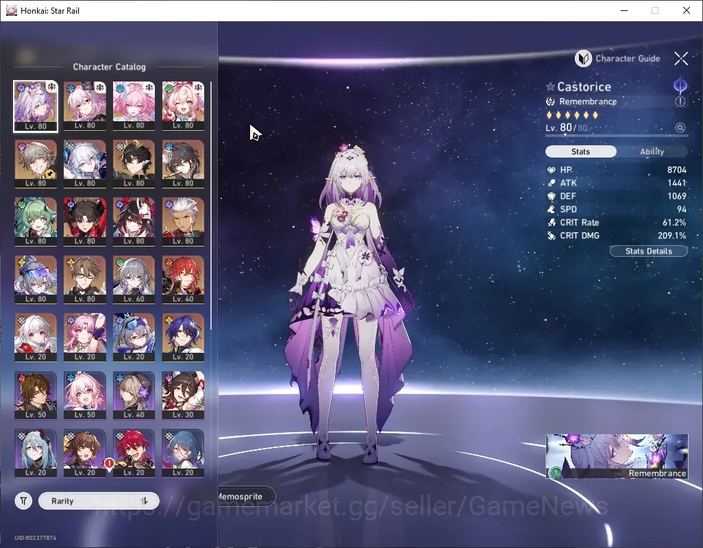 Honkai Star Rail Accounts Others Asia|TL 70|2 PremTeam|15 Limited (Castorice,Cyrene,Archer E1)+Sign Evernight E1,SW999,Rin 1