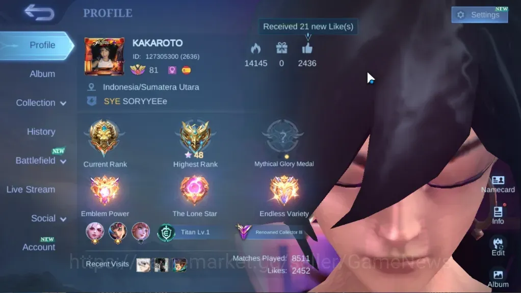 Mobile Legends: Bang Bang Accounts Collector Hero 133|Skins 245|The Asspirant(Ruby),KOF(Karina),Soul(Aamon),2 1