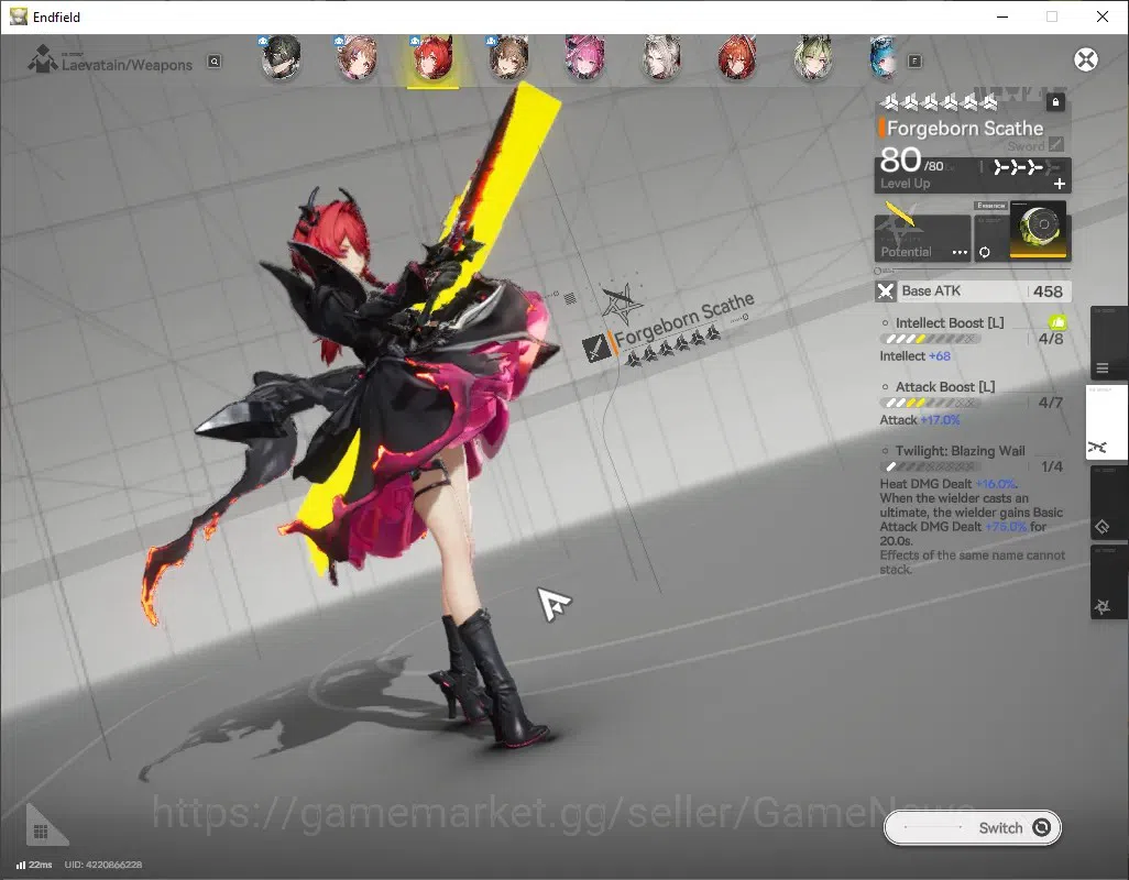 Arknights: Endfield Accounts ASIA|Lv 55|8 SSR (3 Limited) + 22 (*6 Weapon)|[Laevatain,Gilberta,Yvonne] + Signature|10k 3