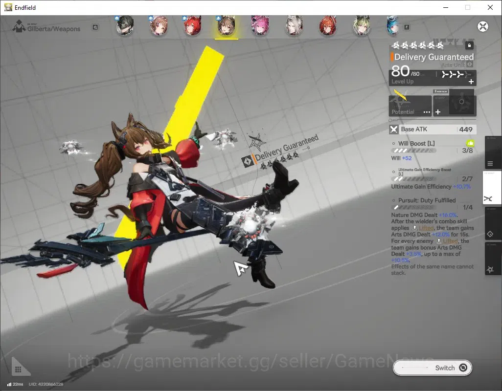 Arknights: Endfield Accounts ASIA|Lv 55|8 SSR (3 Limited) + 22 (*6 Weapon)|[Laevatain,Gilberta,Yvonne] + Signature|10k 5