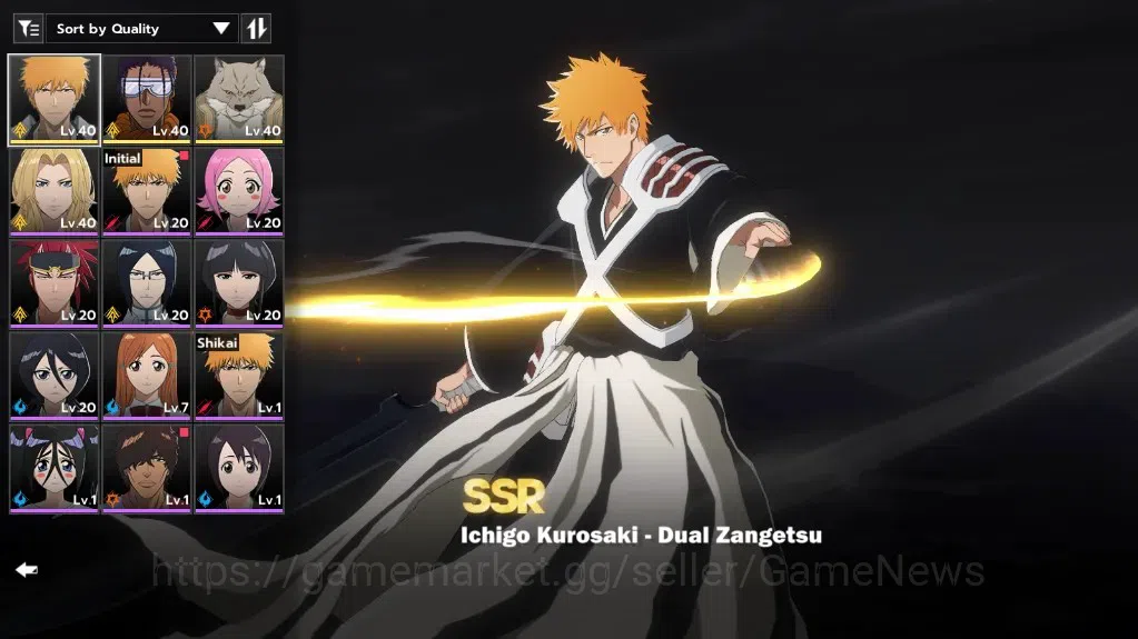 BLEACH: Soul Resonance Accounts NUVERSE SEA|Lv 25|3 SSR|Ichigo Dual Zangetsu&Tosen+Signature,Sajin B1|1,3k SJ,2 LSGT,2 GT,5 1