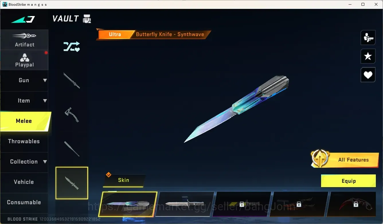 Blood Strike Accounts Collab Skin ASIA | Ultra Melee:Katana-Dark Matter, Ultra Butterfly Knife - Synthwave|7 Ultra Guns|1 1