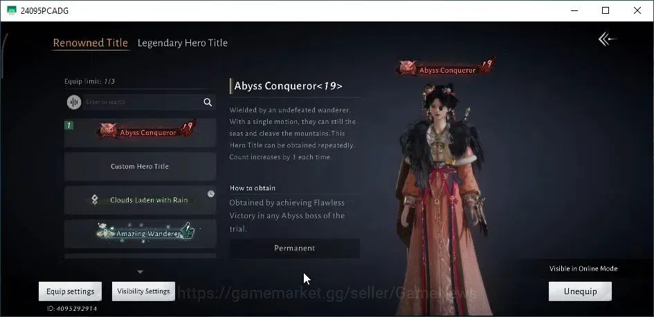 Where Winds Meet Accounts GLOBAL|Lv 95|GS 27K|Abyss Conqueror|1 RM|Peaceful  image 2