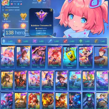 Mobile Legends: Bang Bang Accounts Smurf HERO 138 SKIN 248 | EMBLEM ALL MAX| ASPIRANT CHANGE| FLUFFY DREAM FLORY| LUCKBOX