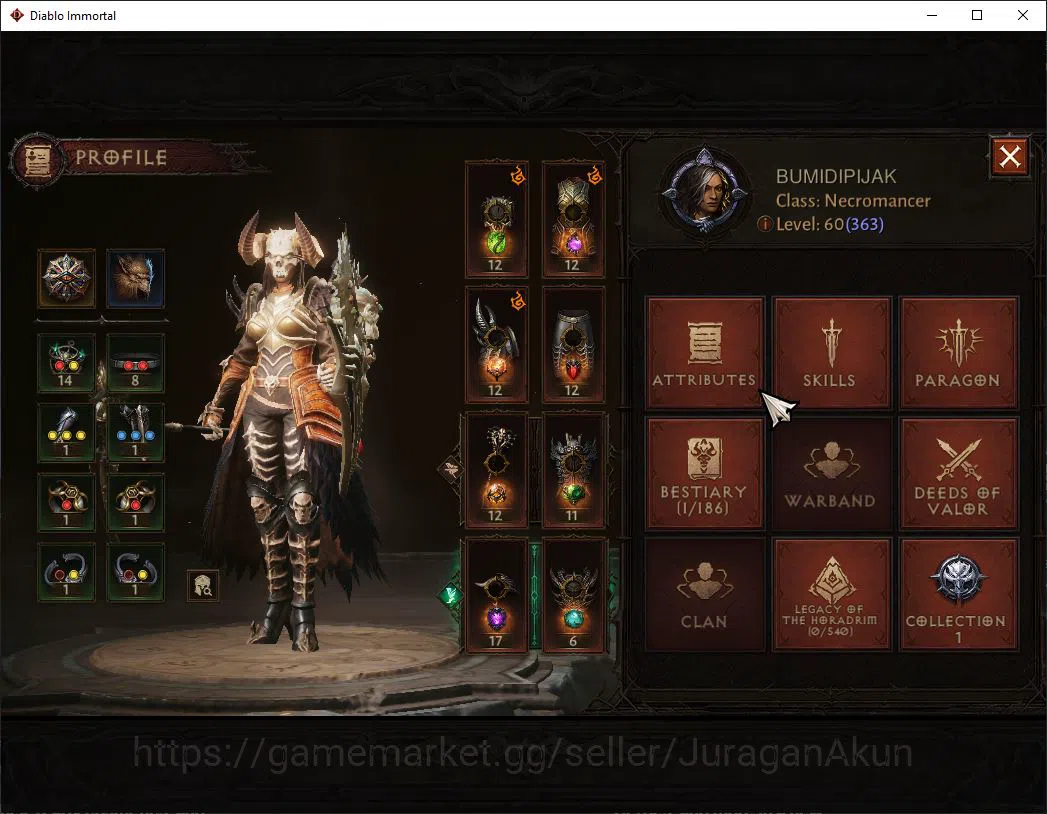 Diablo Immortal Accounts Mid-Tier SEA- Vasilly|Lv60(363)Necromancer|32K CR|Reso 480 |Inferno I|Paragon 3
