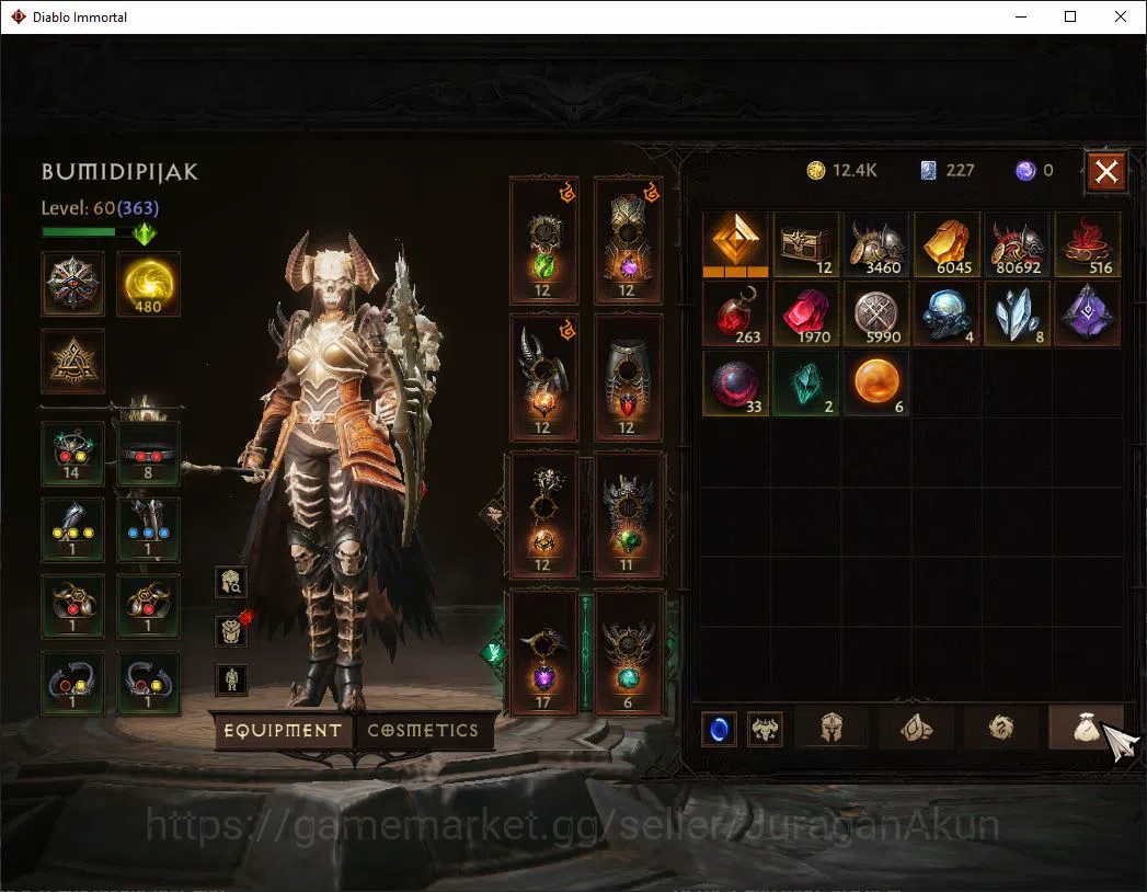 Diablo Immortal Accounts Mid-Tier SEA- Vasilly|Lv60(363)Necromancer|32K CR|Reso 480 |Inferno I|Paragon 8