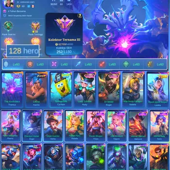 Mobile Legends: Bang Bang Accounts Rare Skin HERO 128 SKIN 252 | EMBLEM ALL MAX| NEXUS SEN THAMUZ| LUCKBOX RUBY | LUCKBOX