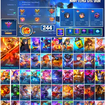 Mobile Legends: Bang Bang Accounts 🔥 #4010 🔥 244 Skins 💎 Collector Pharsa Empress Phoenix 👑 Renowned Collector III ⚔️