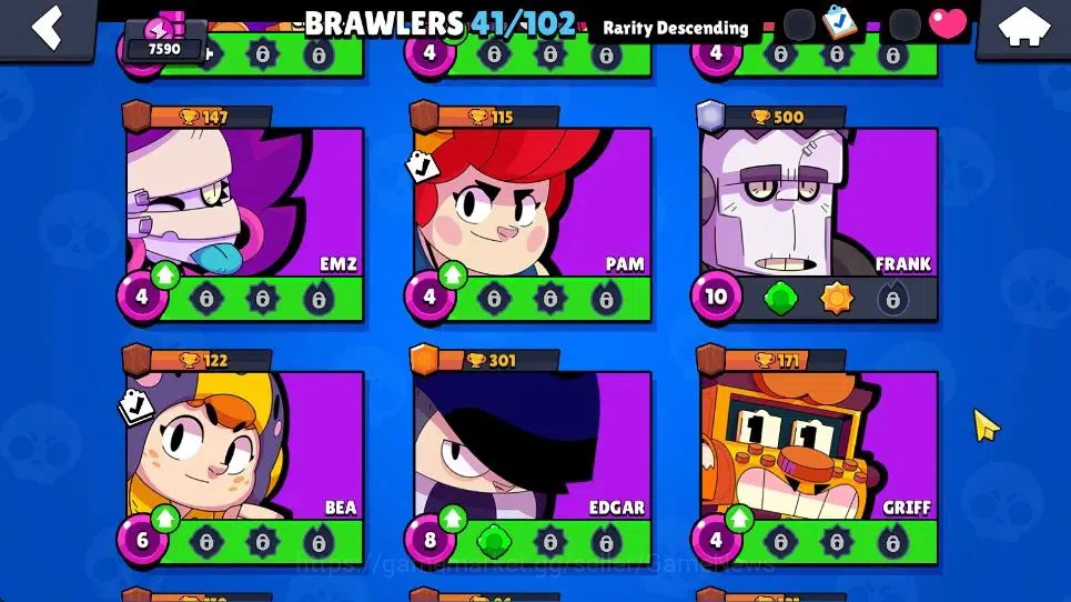 Brawl Stars Accounts 7590 Trophy|42 Brawlers 3 Max|1 Legend [Surge] 10 Myth|2 HyperC[S Gem Rico,S Rico] 1 Myth[HH Shelly 10