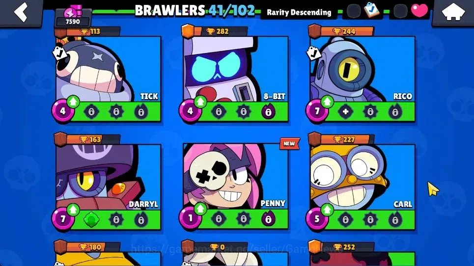 Brawl Stars Accounts 7590 Trophy|42 Brawlers 3 Max|1 Legend [Surge] 10 Myth|2 HyperC[S Gem Rico,S Rico] 1 Myth[HH Shelly 12
