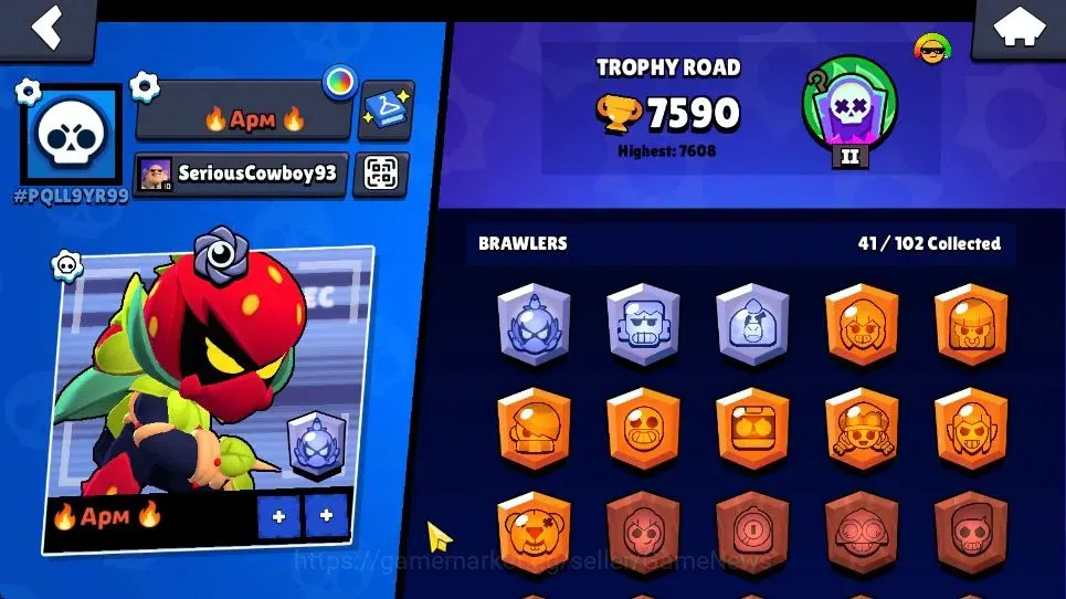 Brawl Stars Accounts 7590 Trophy|42 Brawlers 3 Max|1 Legend [Surge] 10 Myth|2 HyperC[S Gem Rico,S Rico] 1 Myth[HH Shelly 2