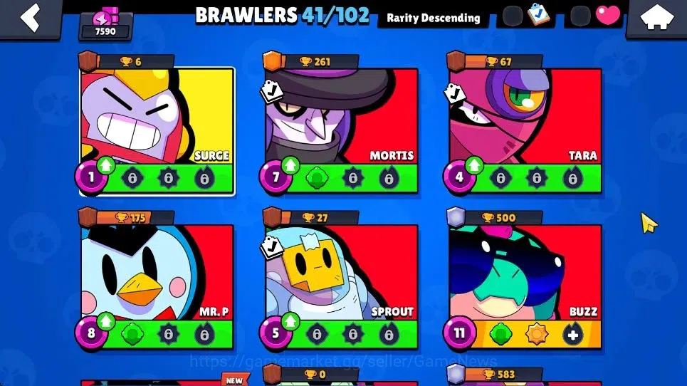 Brawl Stars Accounts 7590 Trophy|42 Brawlers 3 Max|1 Legend [Surge] 10 Myth|2 HyperC[S Gem Rico,S Rico] 1 Myth[HH Shelly 8