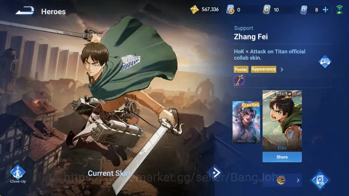 Honor of Kings Accounts Rare Skin Global|133H 238S|Flawless Arli|AOT [Eren]|Blessed Nakoruru|LNY2024 Angela|Legend 9