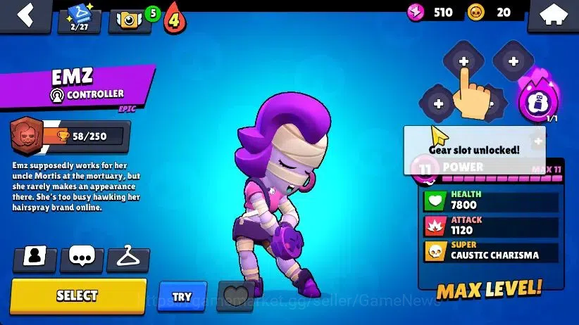 Brawl Stars Accounts 1006 Trophy|17 Brawlers 4 Max Lvl [Edgar,Emz,Gus,Shelly] Myth Buzz|1 Epic Skin [Dr Edgar] 2 SR|60 11