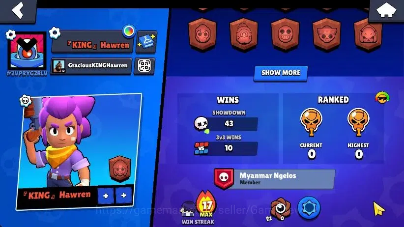 Brawl Stars Accounts 1006 Trophy|17 Brawlers 4 Max Lvl [Edgar,Emz,Gus,Shelly] Myth Buzz|1 Epic Skin [Dr Edgar] 2 SR|60 2