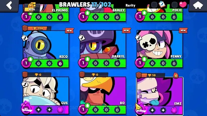 Brawl Stars Accounts 1006 Trophy|17 Brawlers 4 Max Lvl [Edgar,Emz,Gus,Shelly] Myth Buzz|1 Epic Skin [Dr Edgar] 2 SR|60 5