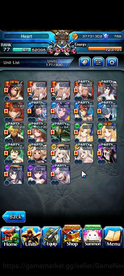 Grand Summoners Accounts Mid-Game Global|Rank 77|1 Sp.Art|23 Ascend|InumutaTW,EmiyaTW,S Miyu,FenTW,ChloeTW,UbelTW,Sublime 6
