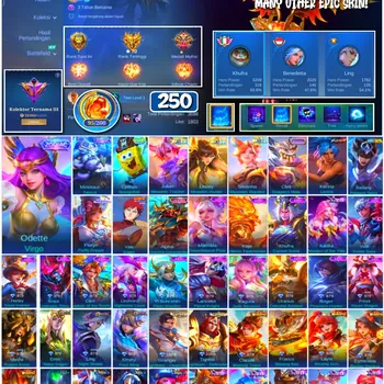 Mobile Legends: Bang Bang Accounts #4241 250 Skins | Odette Virgo (Zodiac) | Minotaur Taurus (Zodiac) | Cyclops SpongeBob