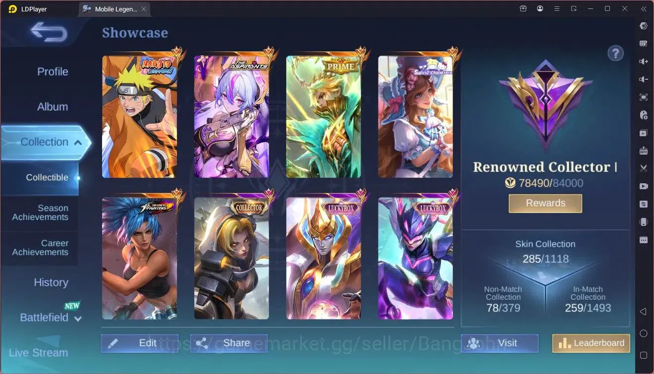 Mobile Legends: Bang Bang Accounts Global |Hero 130|Skin 285|Renowned|Naruto Lukas|AS image 2