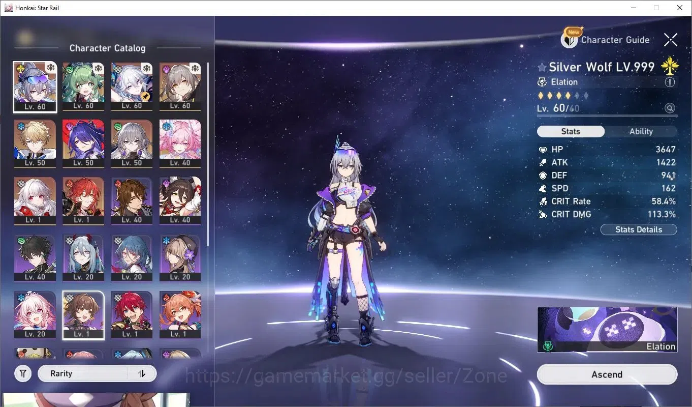 Honkai Star Rail Accounts End Game ASIA|Silver Wolf Lv60 E1|Huohuo Lv60|Yao Guang Lv60|Lucy Lv60|7 Star Rail Pass|1044 8