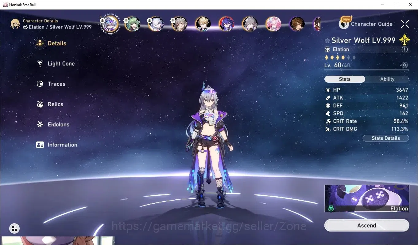 Honkai Star Rail Accounts End Game ASIA|Silver Wolf Lv60 E1|Huohuo Lv60|Yao Guang Lv60|Lucy Lv60|7 Star Rail Pass|1044 9