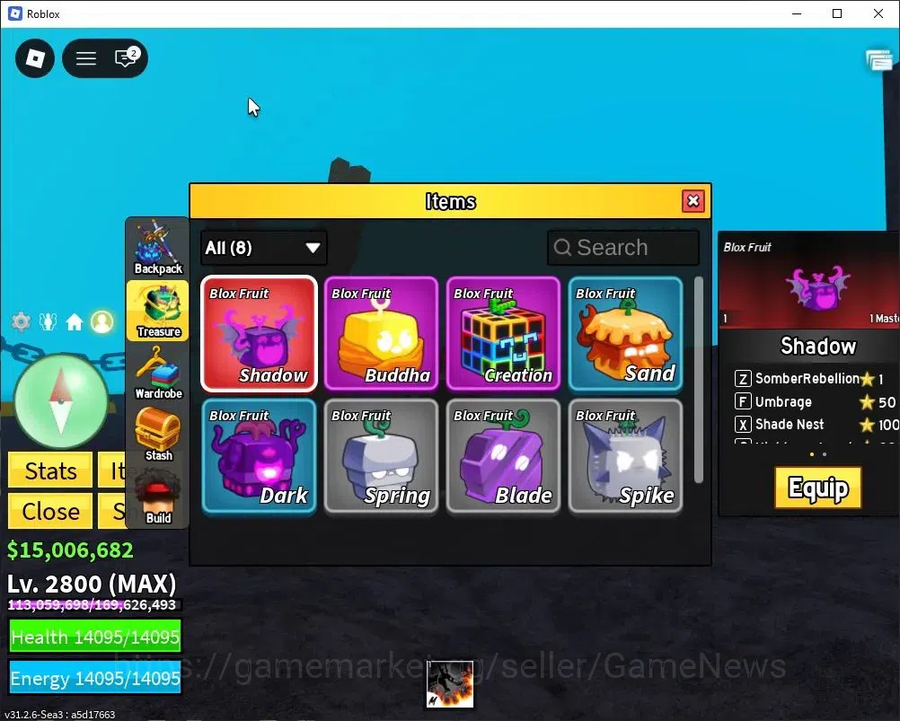 Roblox Accounts Blox Fruit|Lv 2800|Dragon Talon|15M Beli 15K Frag|1 Legend Wp [Saber]|1 Myth Fruit [Shadow] & 2 Legend|Human 3