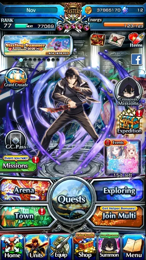 Grand Summoners Accounts End-Game Global|Rank 77|11 Ascend + 5 TW|(UP Roy,Igris,Reimu,Cha Hae,Sung Jinwoo)+TW,WH 1