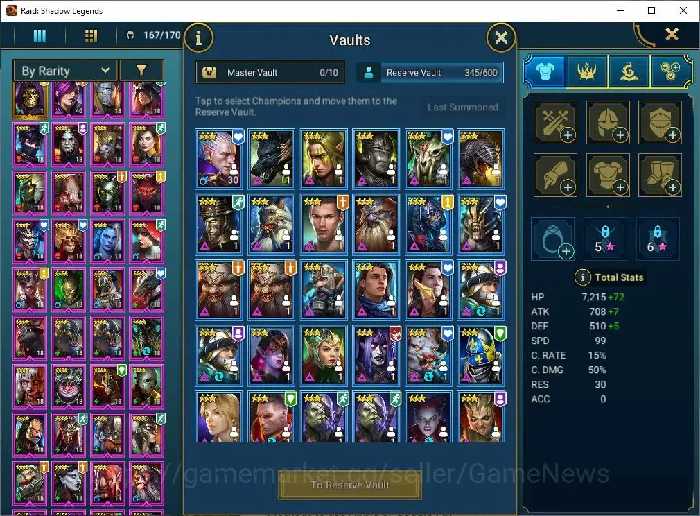 Raid: Shadow Legends Accounts Mid-Game Lv 30|814K Power|17 10