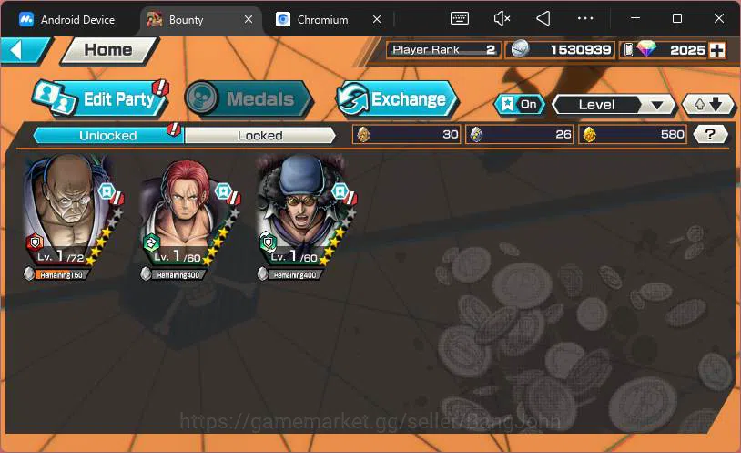 One Piece Bounty Rush Accounts GLOBAL|RD 2025|3 ex|5elders Nusjuro,FR Shank,BP KU image 8