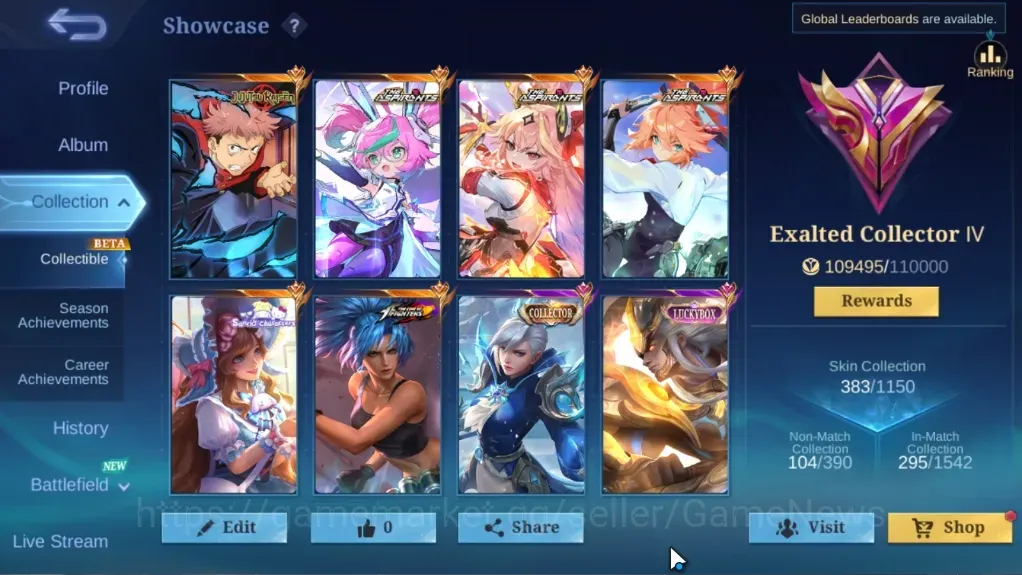 Mobile Legends: Bang Bang Accounts Collector Hero133|Skin383|ExGlory 64|JJK Yin,Aspirants Fanny,Guinevere,Chang'e,KoF 1