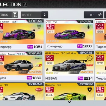 Racing Master Accounts SEA|Lv 53|4 PL Car+Collab MF Ghost,Initial D|Jesko Attack,CCX,Supra RZ,Sprinter Trueno Etc|24K