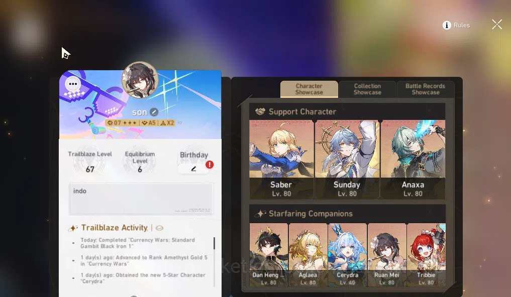 Honkai Star Rail Accounts Asia|TL 67|3,3 SJ|10 Limited|[Saber,Sunday,Aglaea, image 2