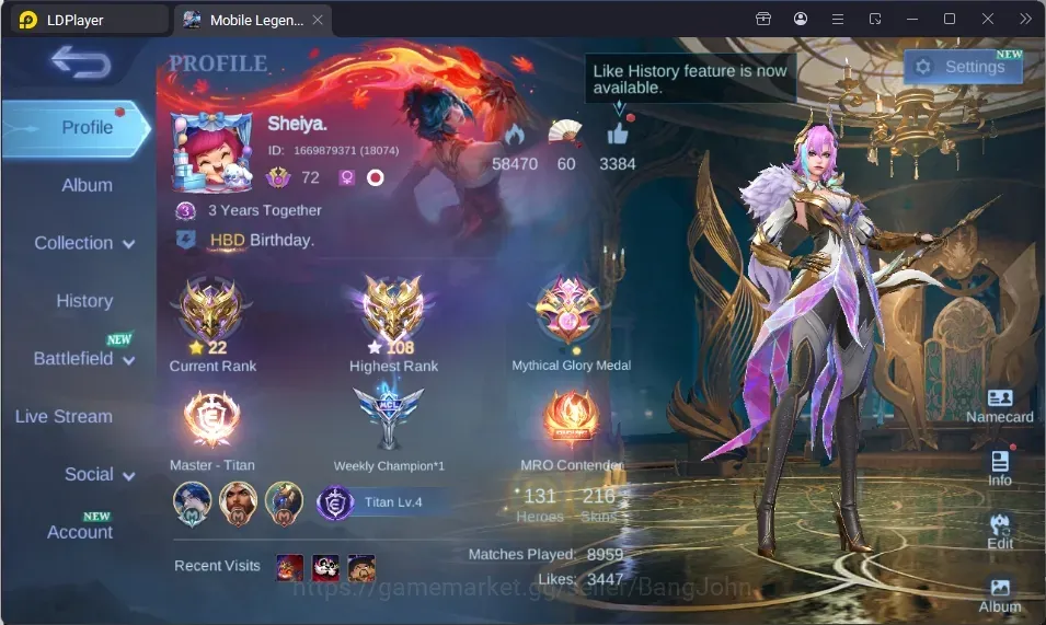 Mobile Legends: Bang Bang Accounts Collector Global|216S|Renowned|Covenant Benedetta,9thPlace Zhuxin,Starlight Joy Zhuxin 1