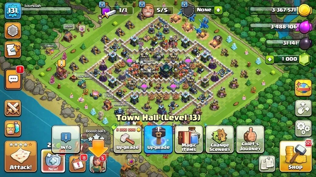 Clash of Clans Accounts High-End LV 131|TH 13-BH 8|HH 7|Limited Skin|BK 46,AQ 50,GW 31,MP 40,RC 10|BM 12,BC 16|Free CN 1