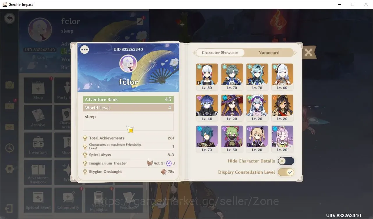 Genshin Impact Accounts Reroll ASIA|AR45 Hold|5 Limit+3 *5Char|(Flins,Ayaka C1,Eula,Lohen,Shenhe)|MC Female|Low 1