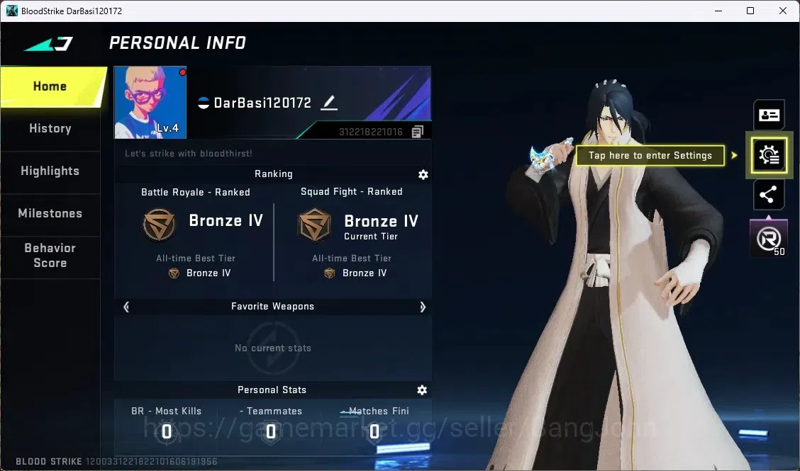 Blood Strike Accounts ASIA | 1 BLEACH Striker Byakuya Kuchiki | ULTRA ME image 1