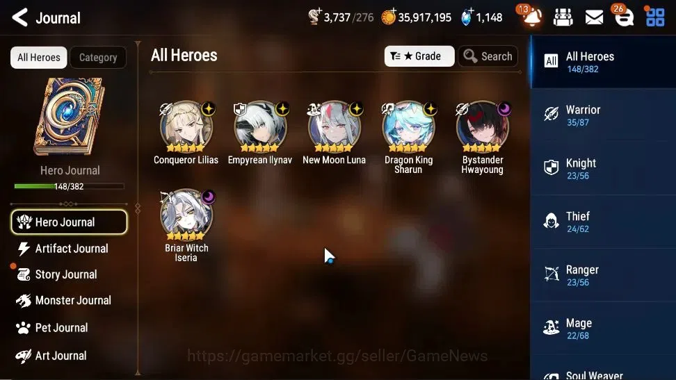 Epic Seven Accounts High-End GLOBAL UnVerif|NewEra|6 ML(NM Luna,EIlynav,DK 4