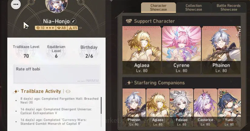 Honkai Star Rail End Game Asia|TL 70|17 Limited|[Feixiao+Sign,Cyrene,3B,Chip image 1