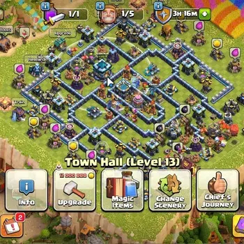 Clash of Clans Accounts High-End LV 115|TH 13 - BH 6|HH 7|Limited Skin|BK 89,AQ 70,GW 39,MP 45,RC 19|1151 Gems|Protect