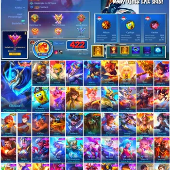 Mobile Legends: Bang Bang Accounts #4344 422 Skins | Gusion Cosmic Gleam (LEGEND) | Gusion Minato Namikaze (NARUTO) | Vale