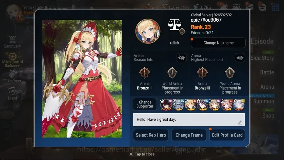 Epic Seven Accounts Starter Global Unverif | 4 ML (Lisette,J Kise,B Hwayoung,Etc) | PoH ON | SS 1.2K | Stigma 12.3K | Log 1